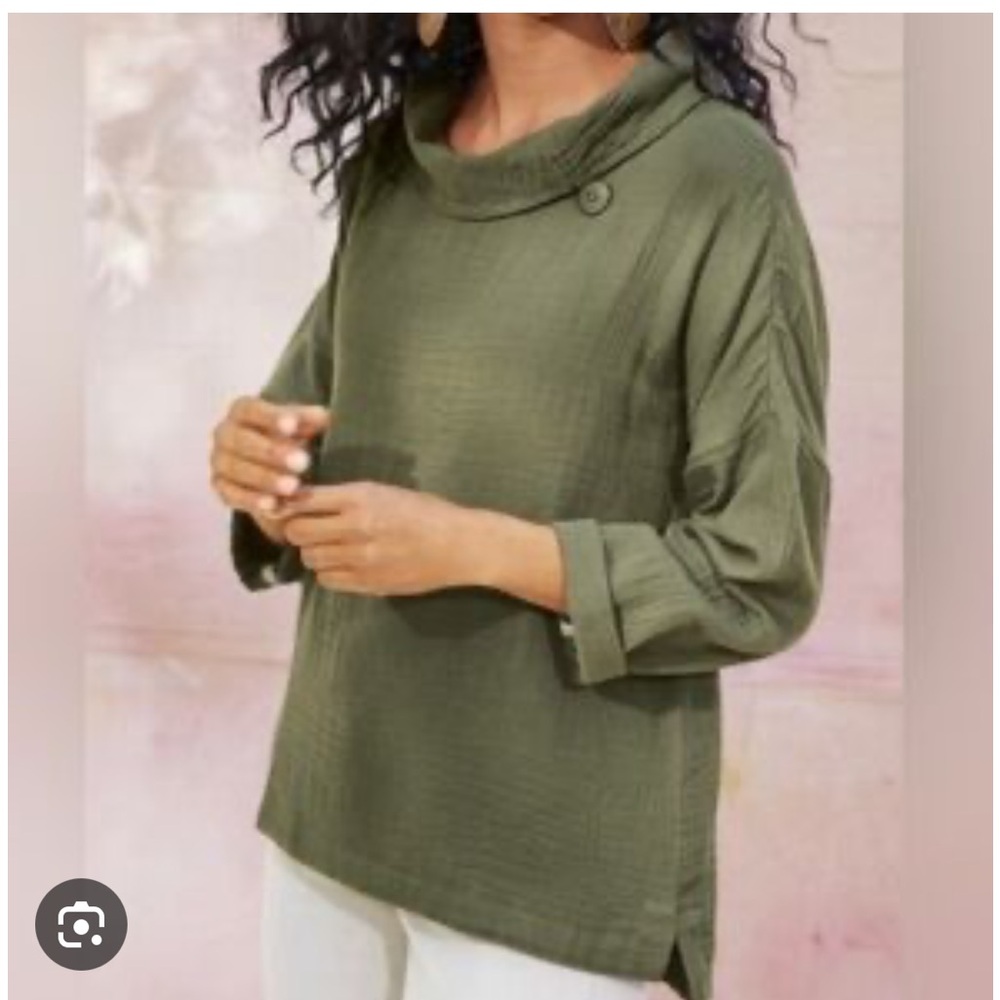 Soft surroundings crinkle gauze giovinezza cotton cowl neck  blouse top medium - Picture 2 of 7